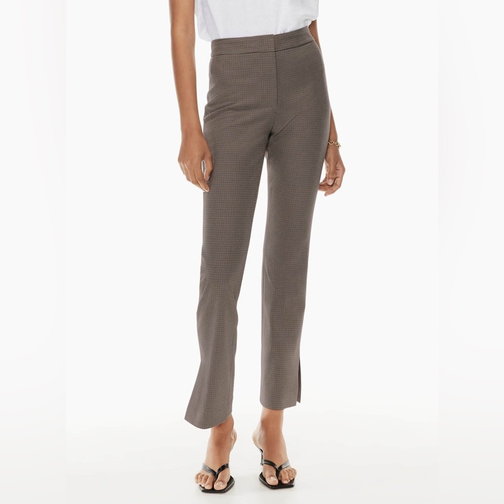 Aritzia Brown Micro-Check Straight Leg Pants